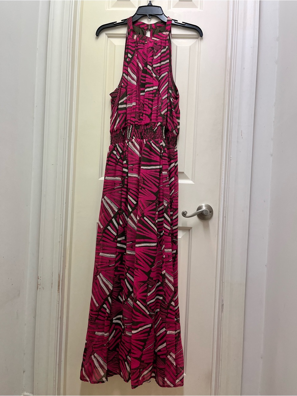 Anthropologie Pink, Army Green and Cream  Patterned Halter Maxi Dress